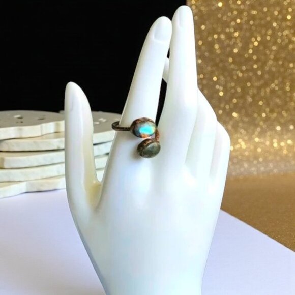 🆕️Vintage Style Boho Chic Labradorite Handcrafted Copper Adjustable Open Ring - Picture 7 of 13